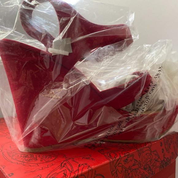 American Rag Rochelle Peep Toe Platform Wedge Red - Picture 2 of 10